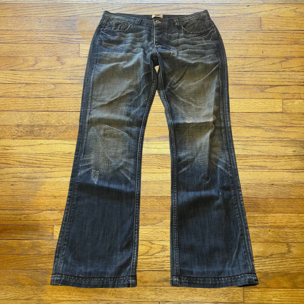 Antik Denim Mens Bootcut Jeans Dark Wash Embroidered Back Pockets Size 33
